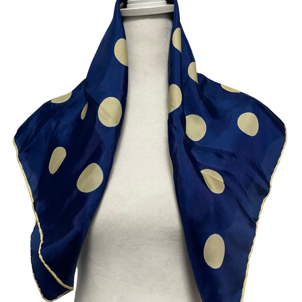 Vintage Roy Thirkell Silk Scarf. Royal Blue w/white polka dots. Worn.